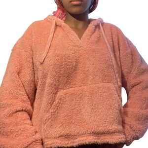 Cozy teddy Pink Hoodie with drawstring Long sleeves